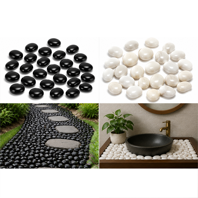 Fish Aquarium Home - White&Black Polished River Rocks 200g-400g, Smooth